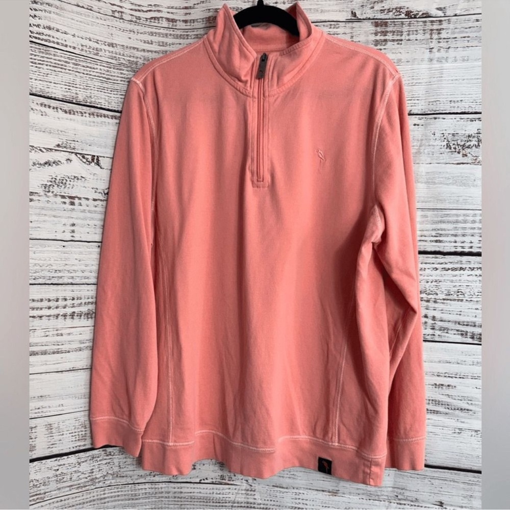 Margaritaville Sweatshirt Mens Sz L Coral Quarter Zip pullover Reserve Cotton